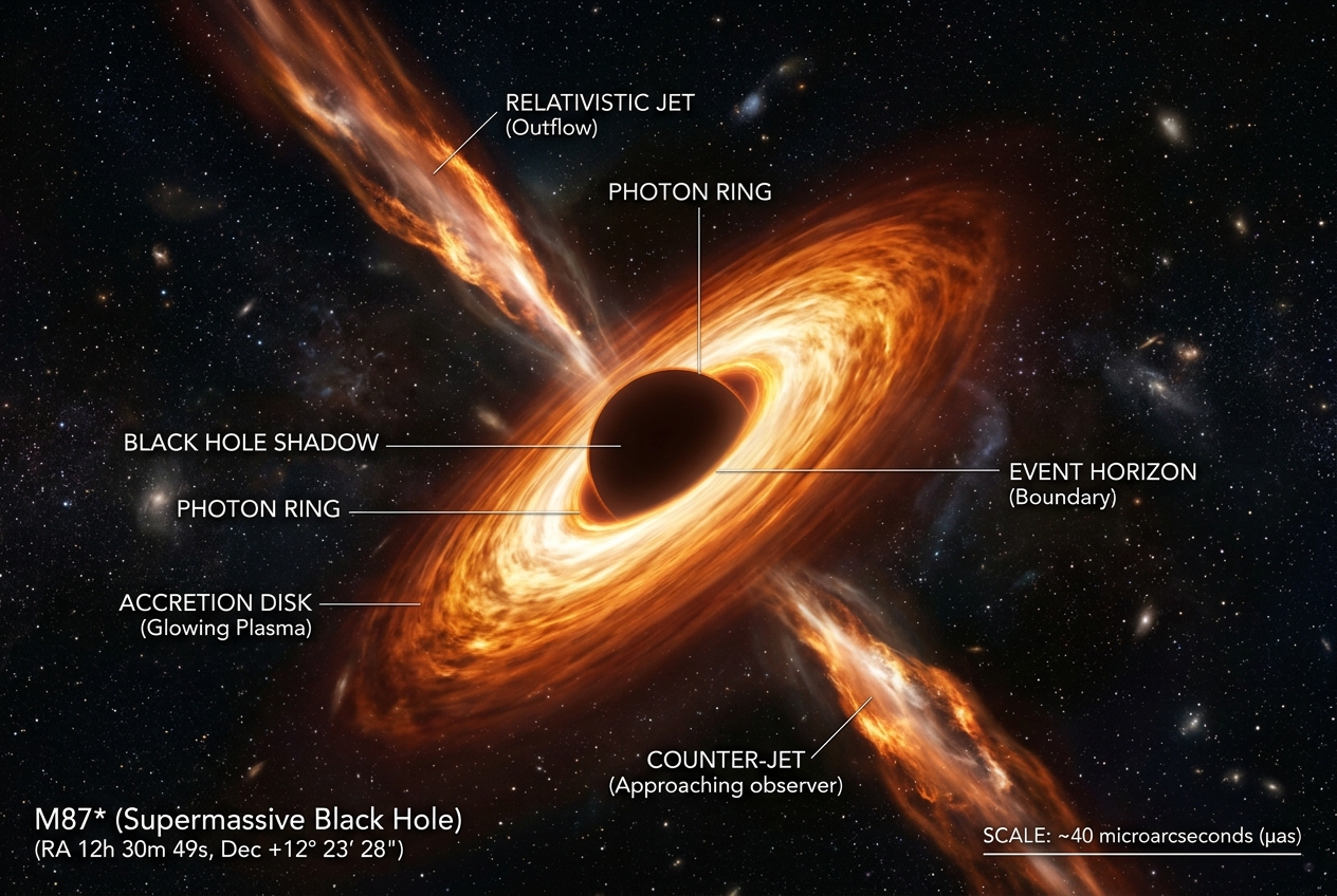 The M87* black hole captured by the Event Horizon Telescope — confirming gravitational physics with stunning precision