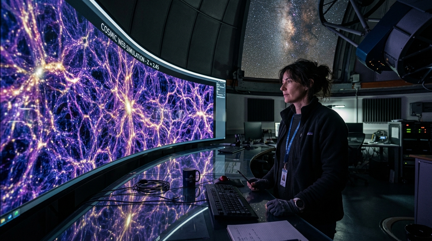 Astronomer Observing Cosmic Web Supercomputer Simulation