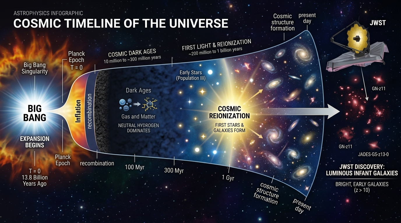 JWST Deep Field Cosmic Timeline and Redshift Epochs