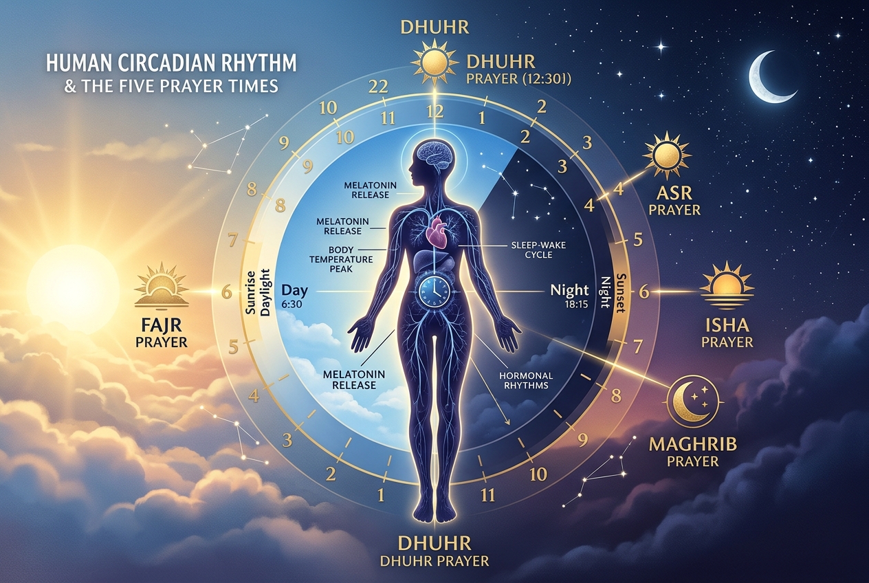 The Five Daily Prayers mapped precisely onto the human circadian rhythm cycle
